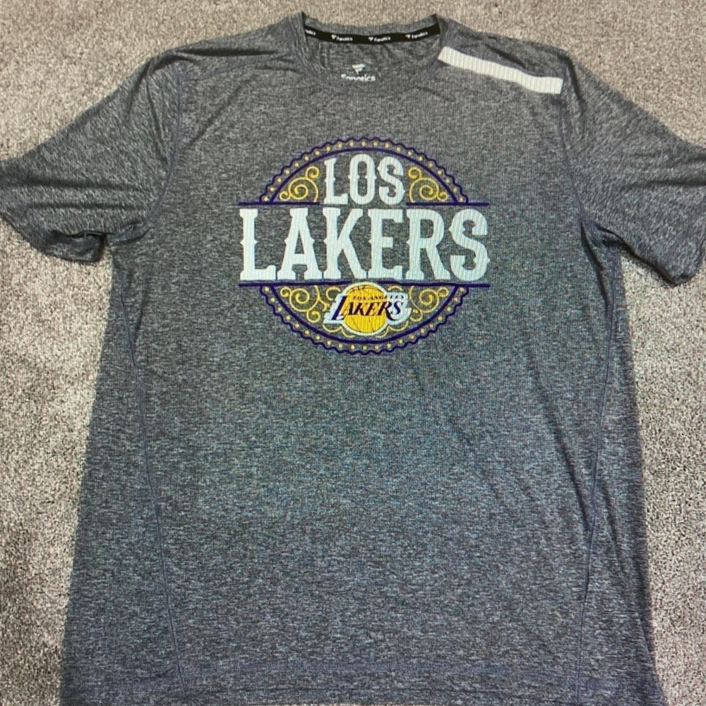 Fanatics Gray Los Lakers Short Sleeve Tee with Purple & Gold Logo